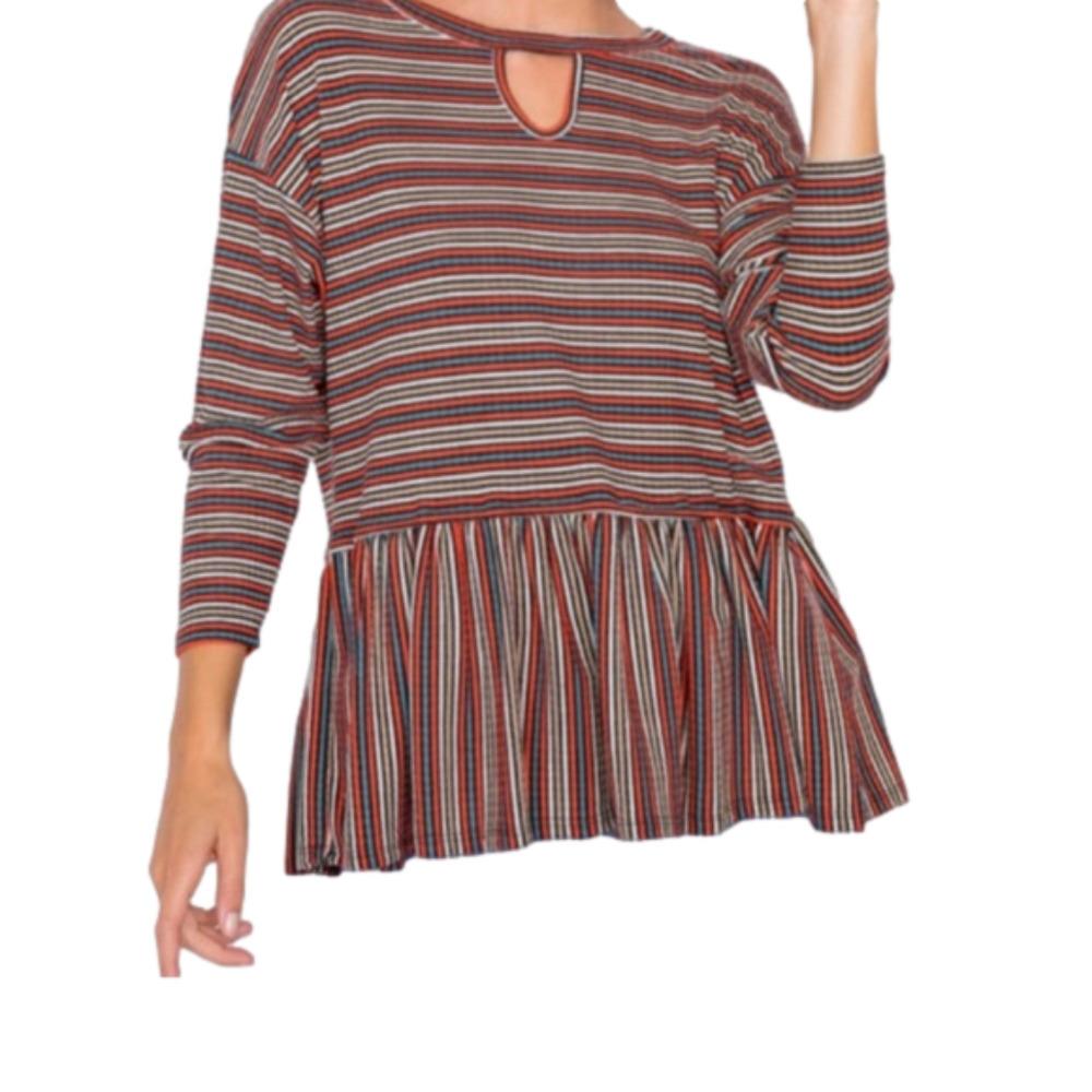 Retro Stripe Keyhole Peplum Top